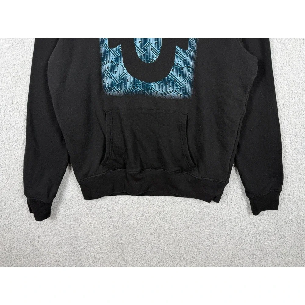 True Religion Men's Black Digital Motherboard Logo Pullover Hoodie‎ Size L
